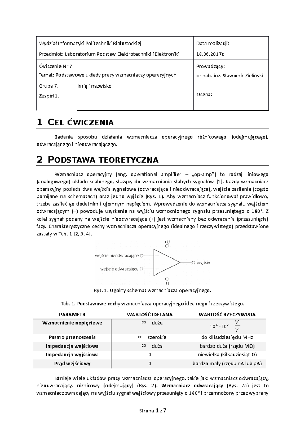 CW 7 - Sprawozdani Nr 7, Zieliński - Informatyki Politechniki Data ...