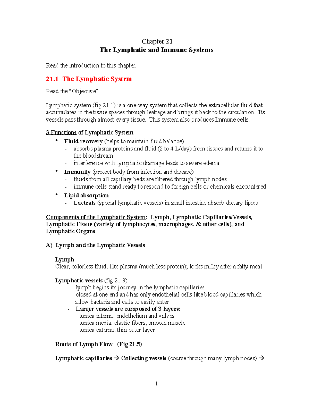 Chapter 21 Handout - Chapter 21 The Lymphatic and Immune Systems Read ...