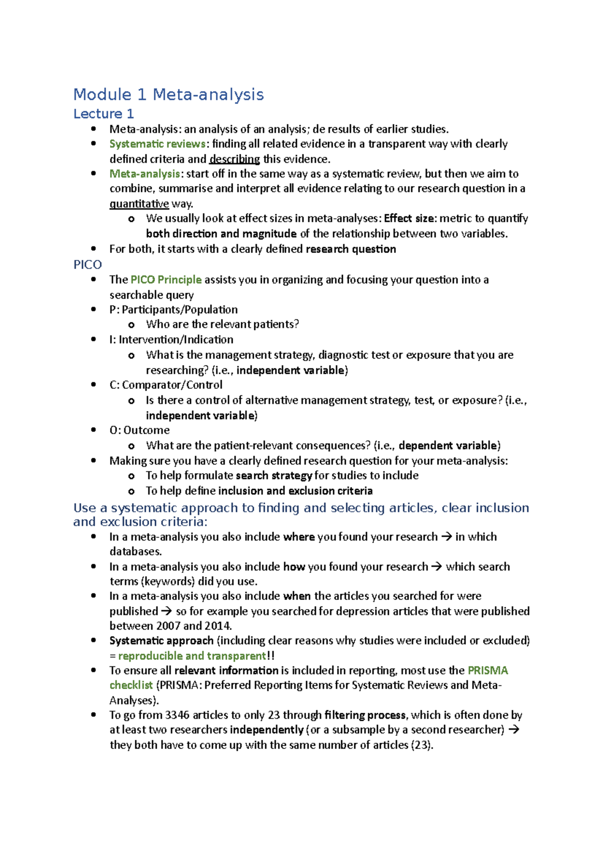 ARMS Module 1 meta-analysis sv - Module 1 Meta-analysis Lecture 1 Meta ...