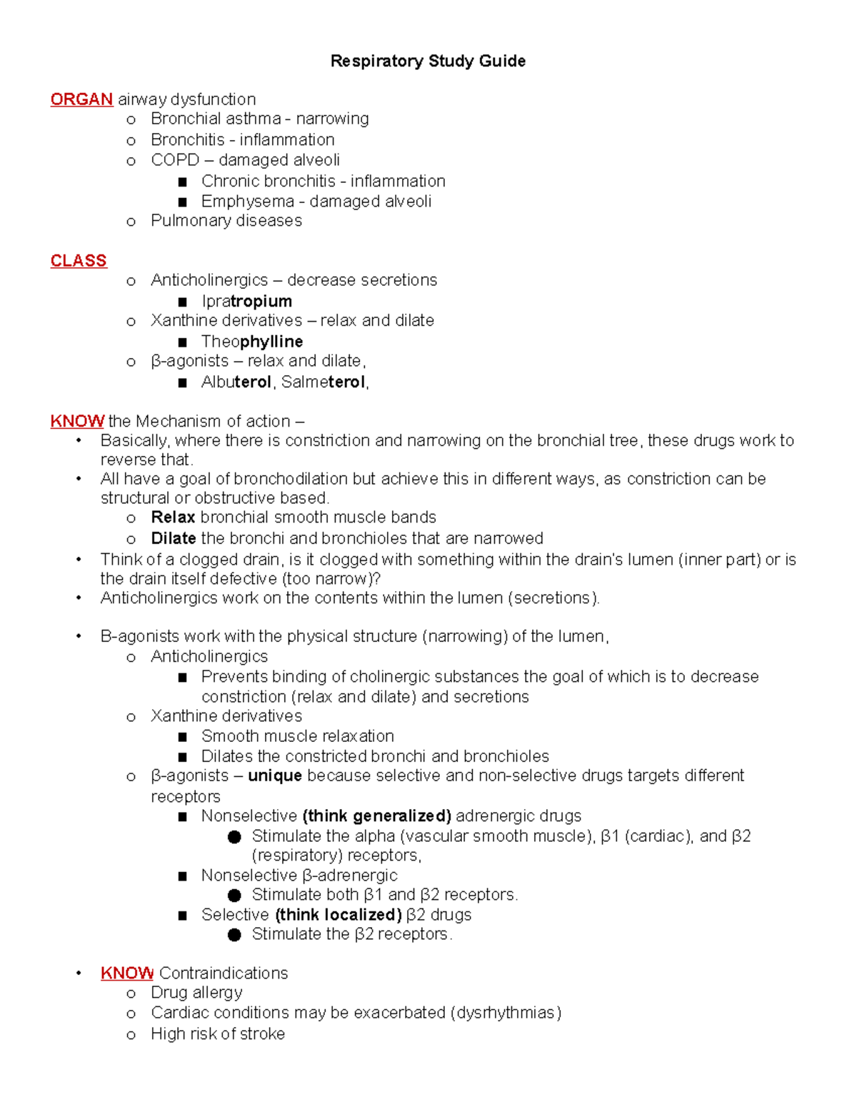 Lecture Notes Resp 969441969 - Respiratory Study Guide ORGAN airway ...