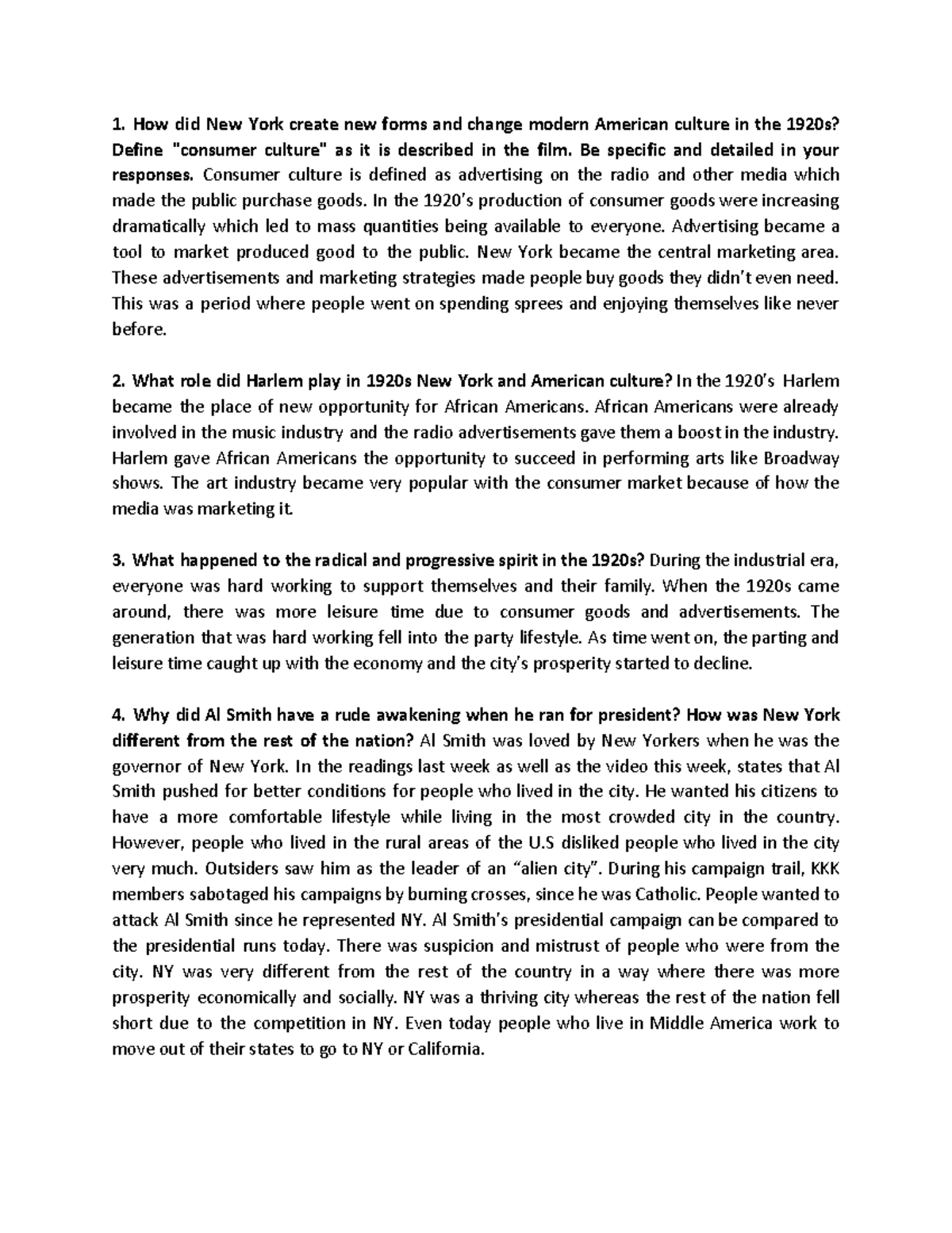 Modern NY Assignment 7 - The professor had given us a number of ...