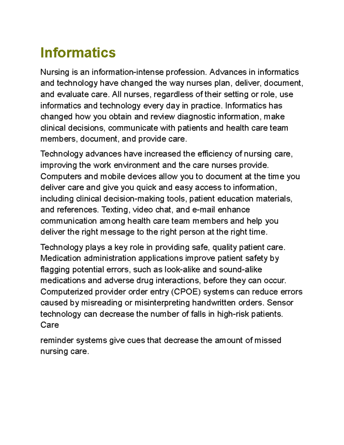 Informatics carmines Informatics Nursing is an informationintense