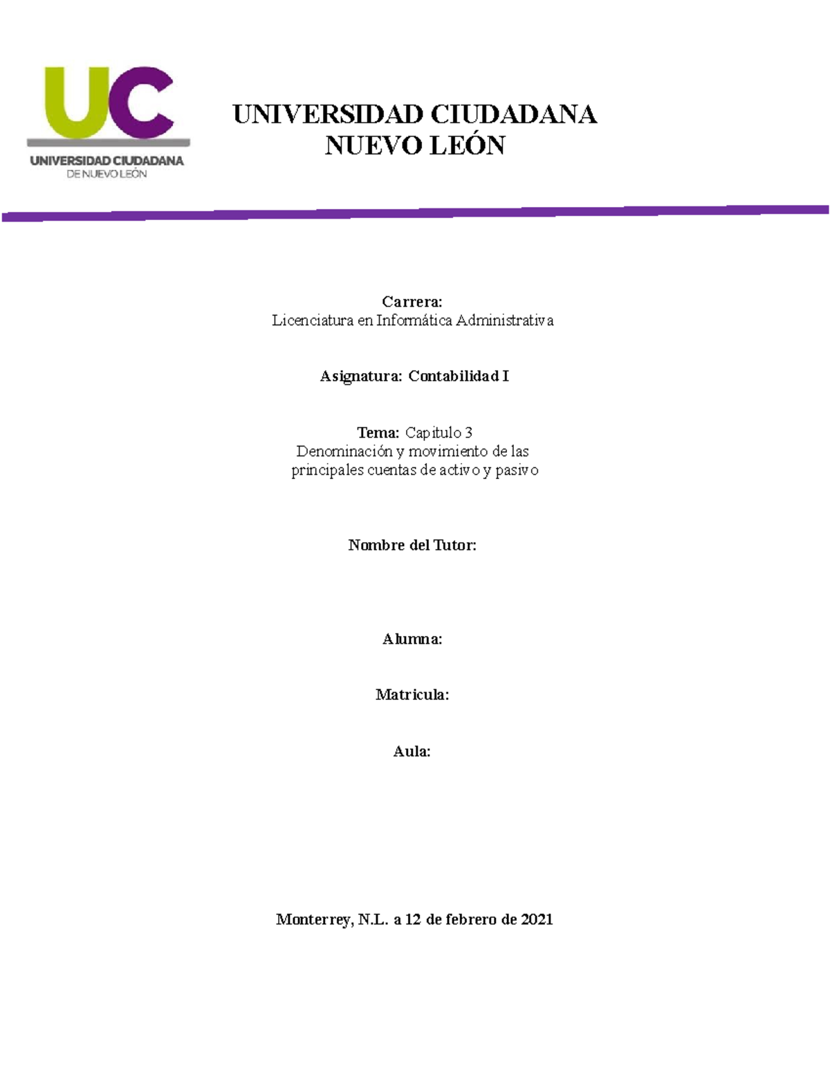 Denominación Y Movimiento De Las Principales Cuentas De Activo Y Pasivo ...