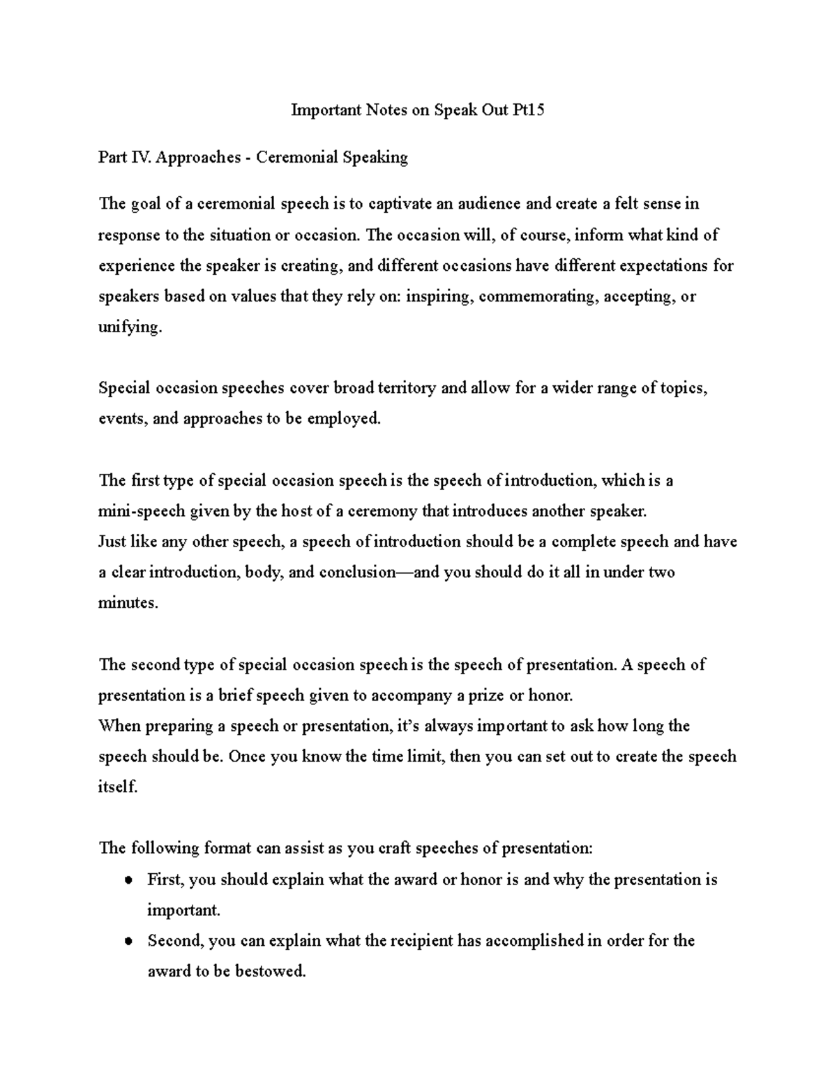 Comm 105 - Speak Out Notes Pt15 - Important Notes on Speak Out Pt Part ...