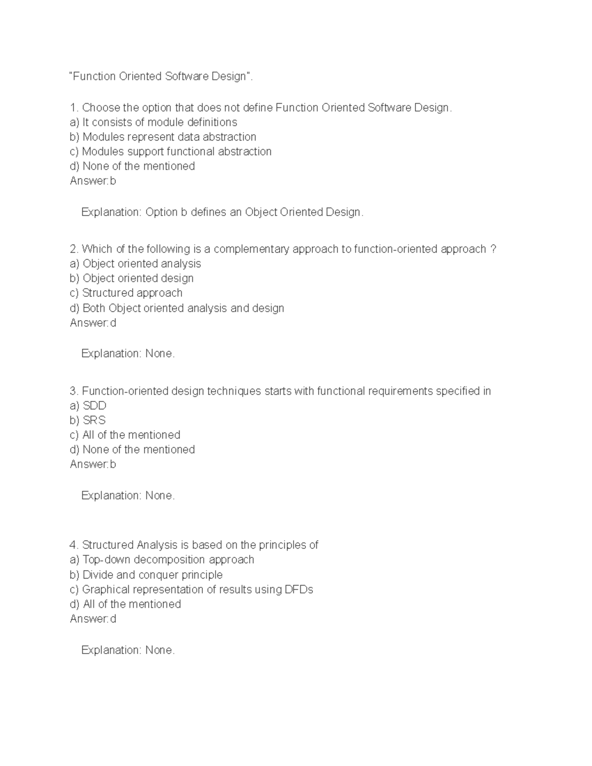 Sotware Engineering (39) - “Function Oriented Software Design”. Choose ...