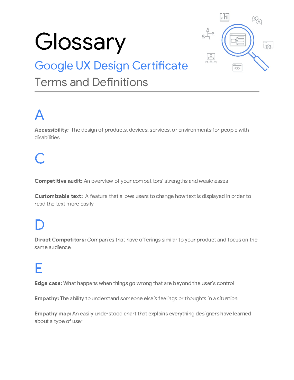 UX Week 8 - full important - Glossary Google UX Design Certificate ...