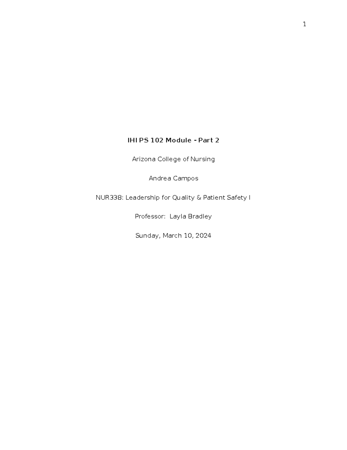 IHI PS 102 Module - 1 IHI PS 102 Module - Part 2 Arizona College of ...