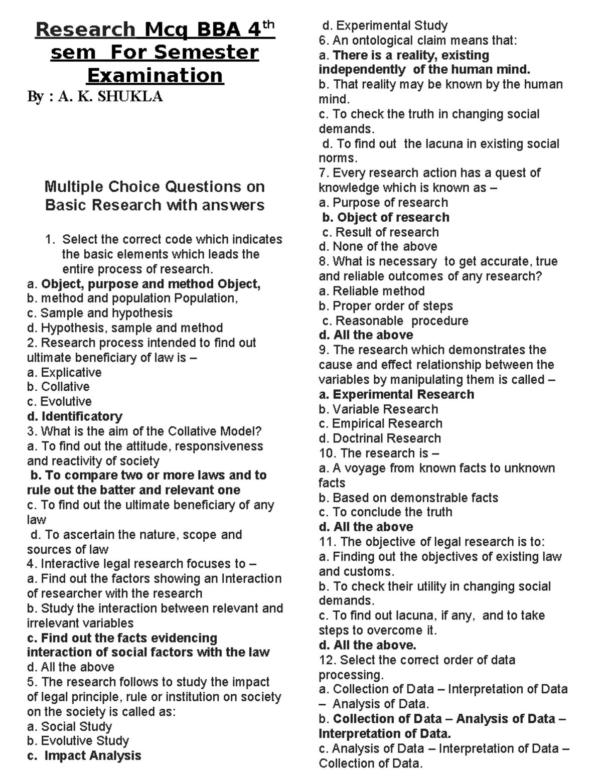 Multiple Choice Questions on Basic Research with answers - Research Mcq ...