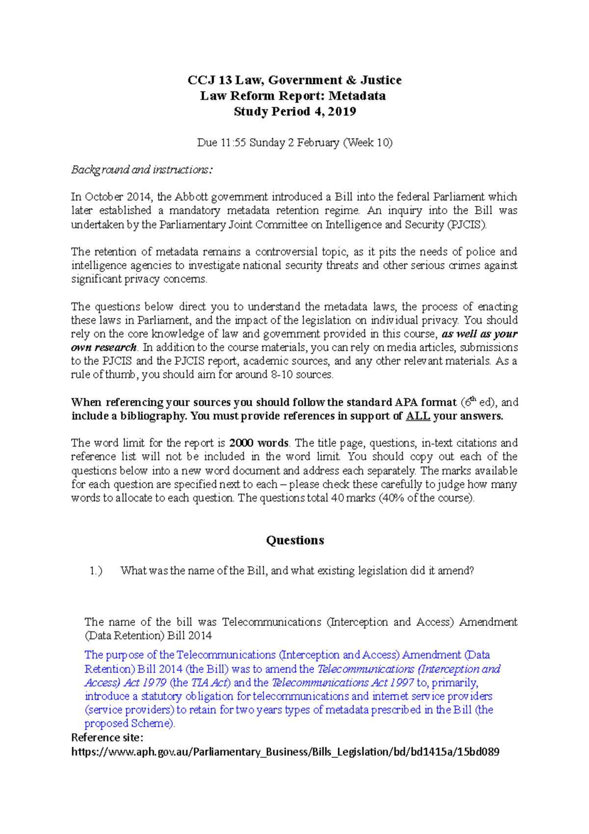 Copy of SP4 2019 Law Reform Report Questions (2) - CCJ 13 Law ...