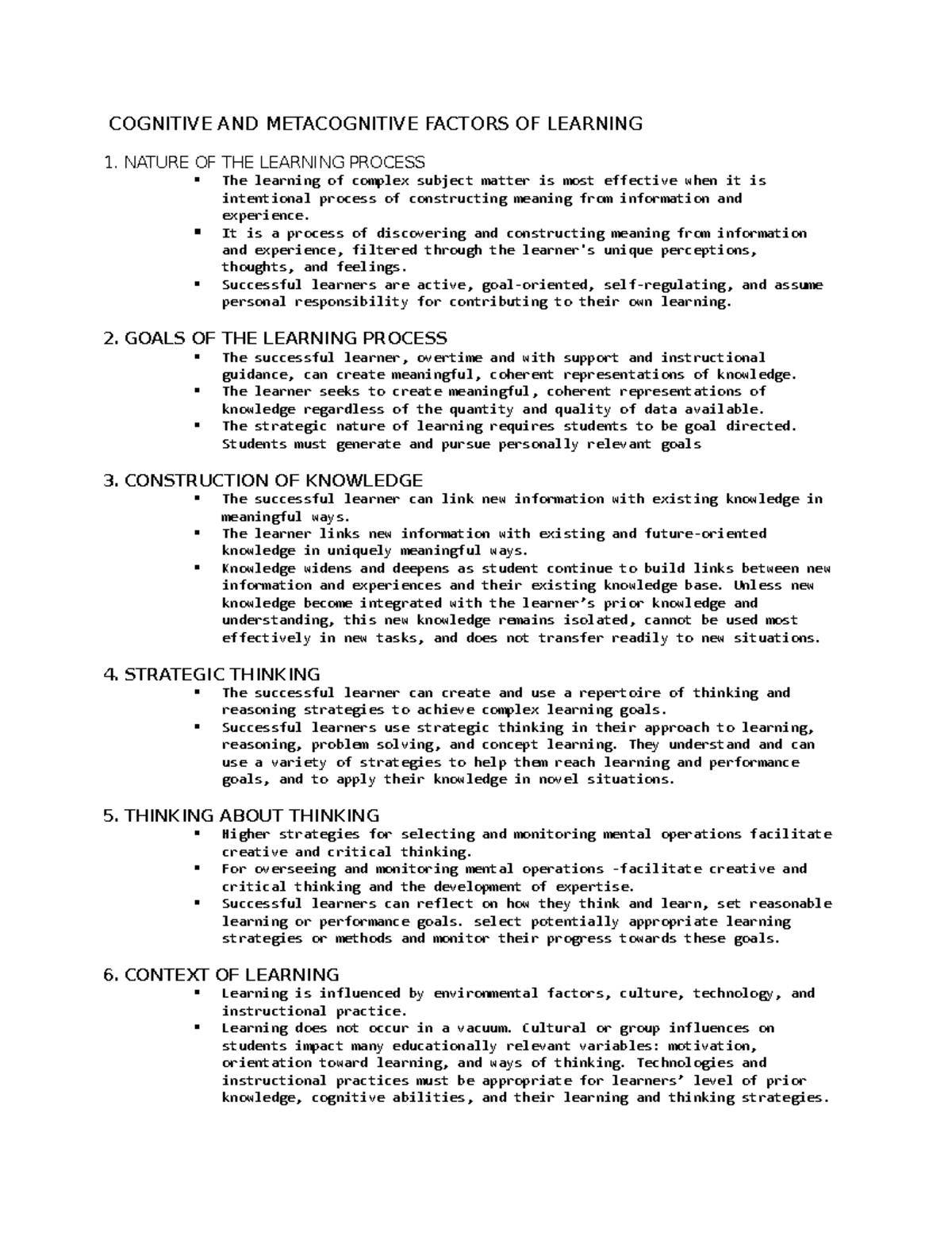 Cognitive AND Metacognitive Learning Process - COGNITIVE AND ...