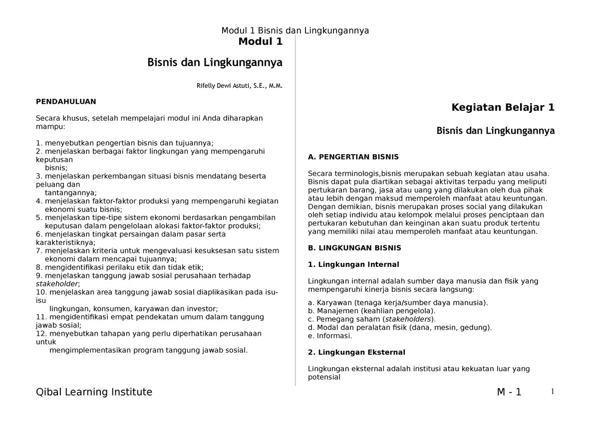 Ringkasan Modul 1 Pengantar Bisnis - Pengantar Bisnis (Edisi 2) - Studocu