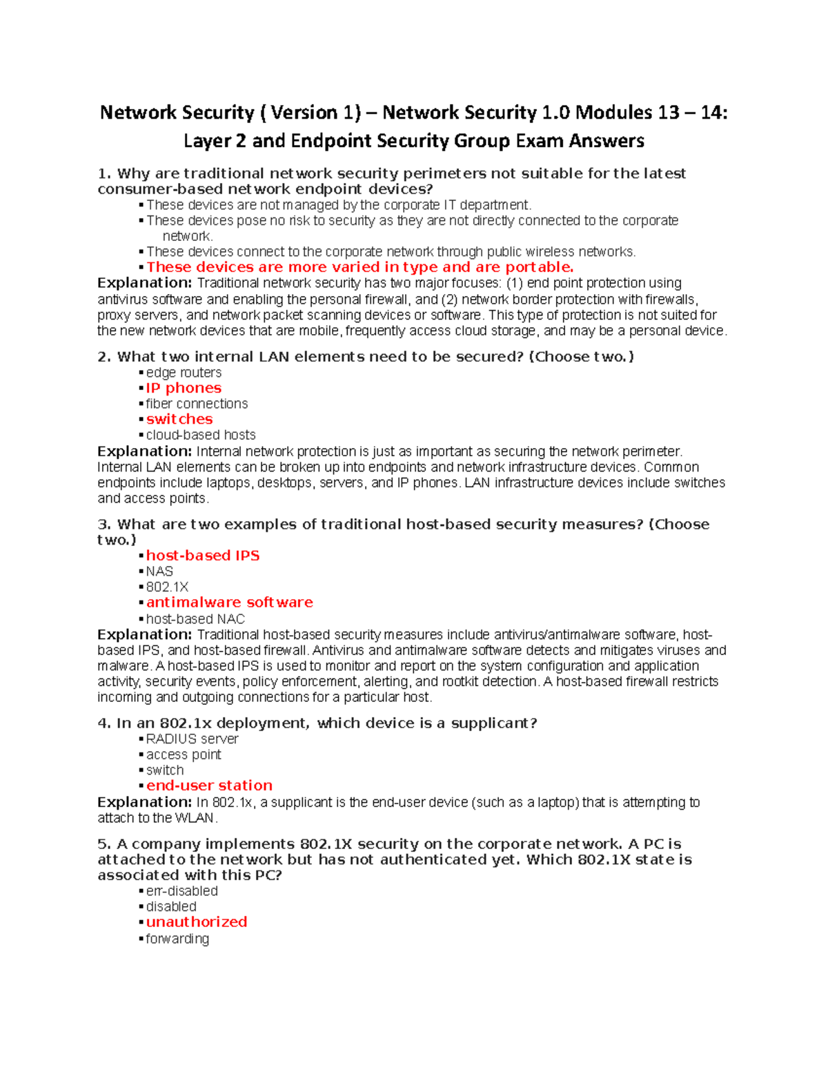 Network Security 1.0 Modules 13-14 Layer 2 and Endpoint Security Group ...