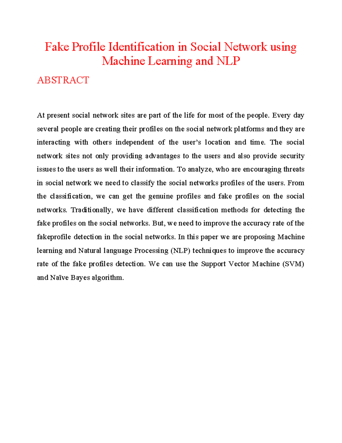 Fake Profile Identification in Social Network using Machine Learning ...