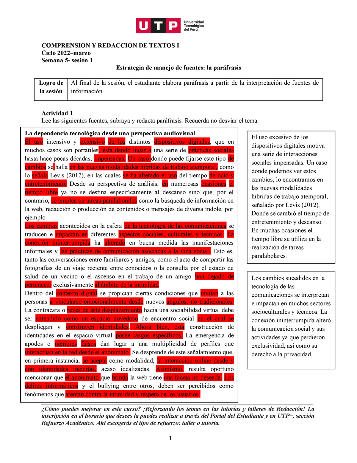 S05.s1 La Paráfrasis Como Estrategia De Manejo De Información (material ...