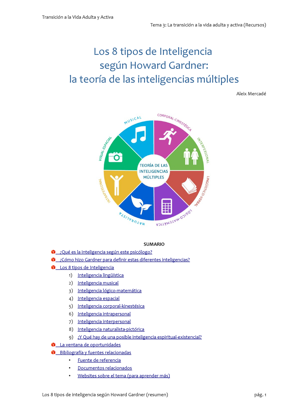 Los 8 Tipos De Inteligencia Segun Howard Gardner Tema 3 La Transición A La Vida Adulta Y 