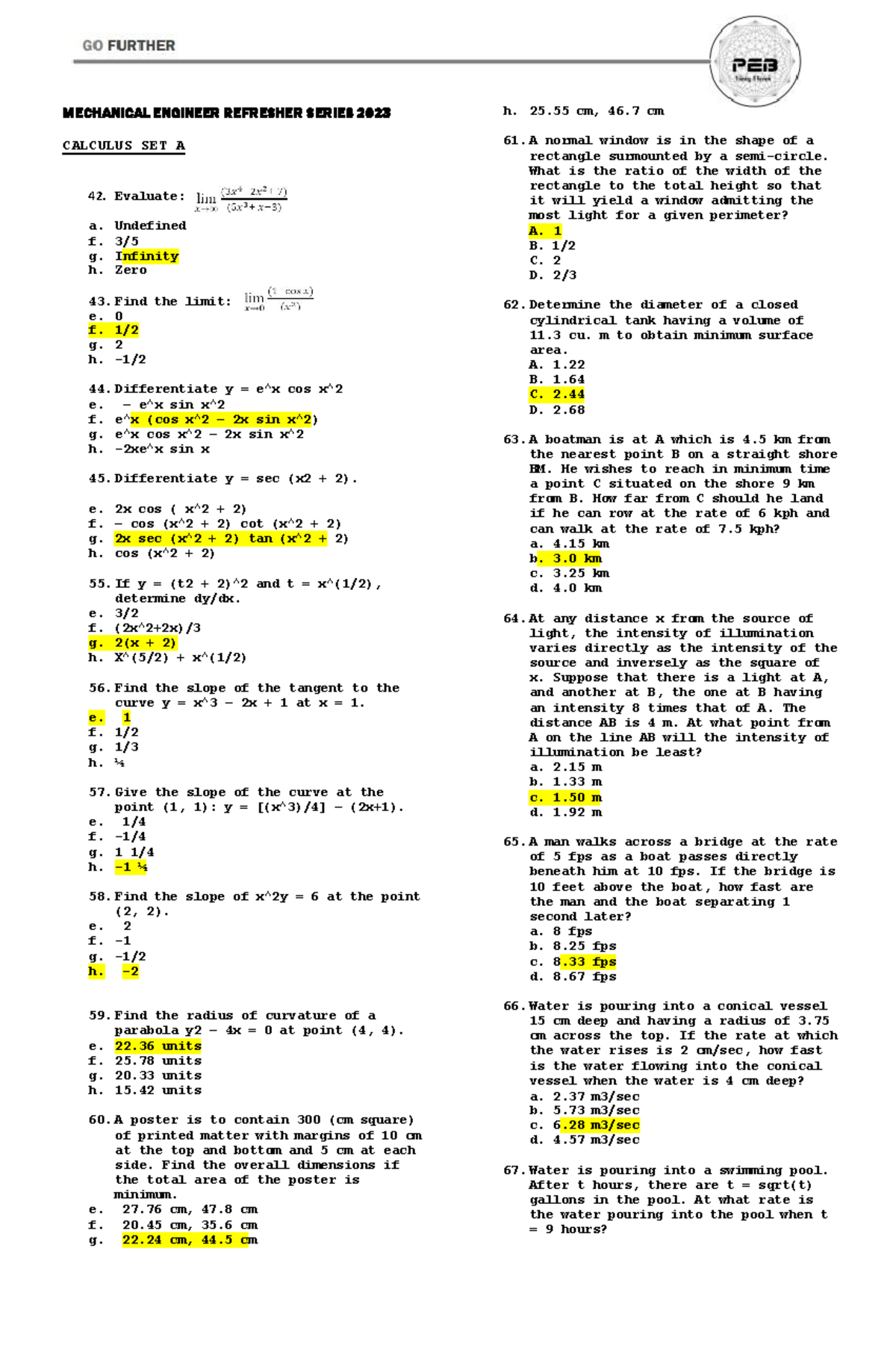 MESL 3-RME Calculus Problem SET - MECHANICAL ENGINEER REFRESHER SERIES ...