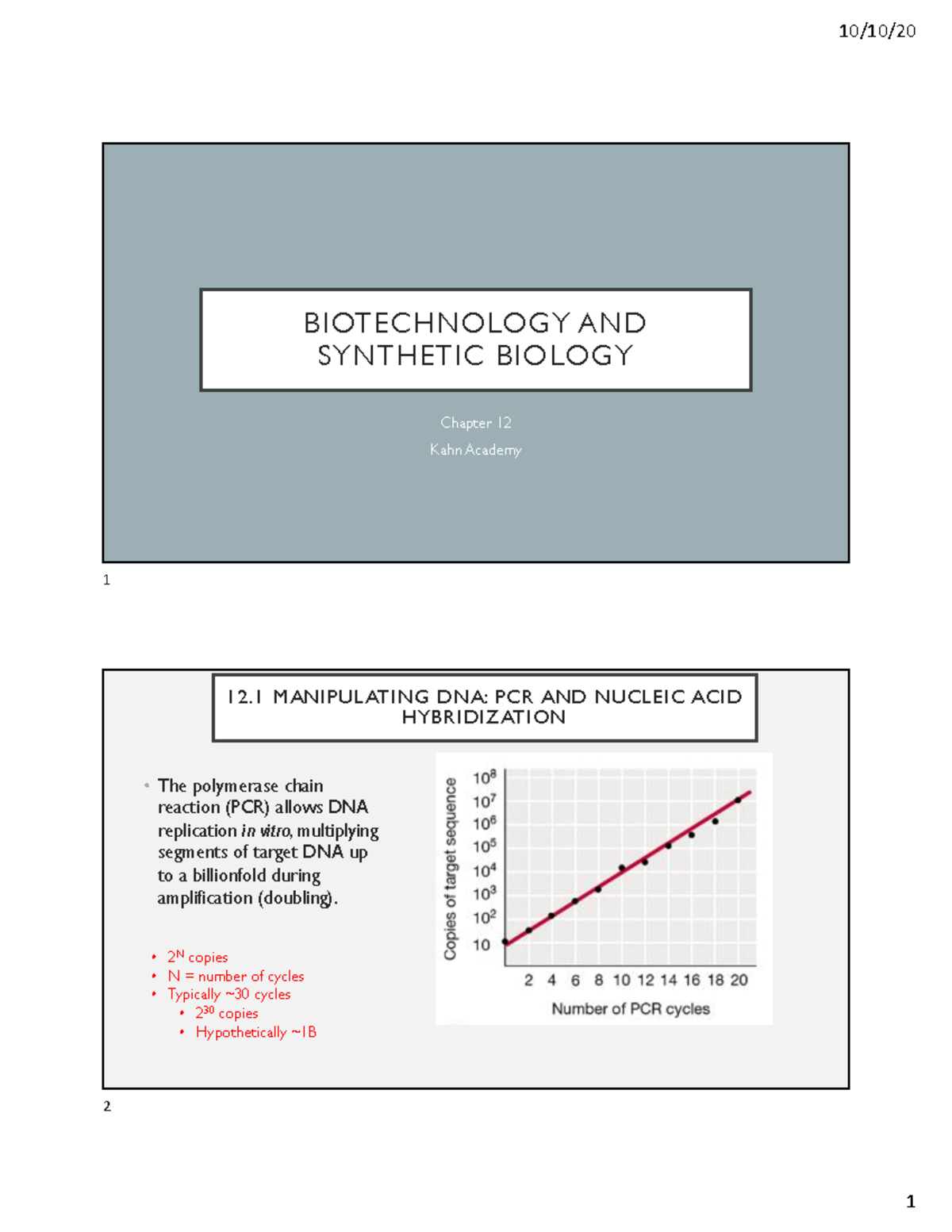 Week+9+lecture+slides - BIOTECHNOLOGY AND SYNTHETIC BIOLOGY Chapter 12 ...