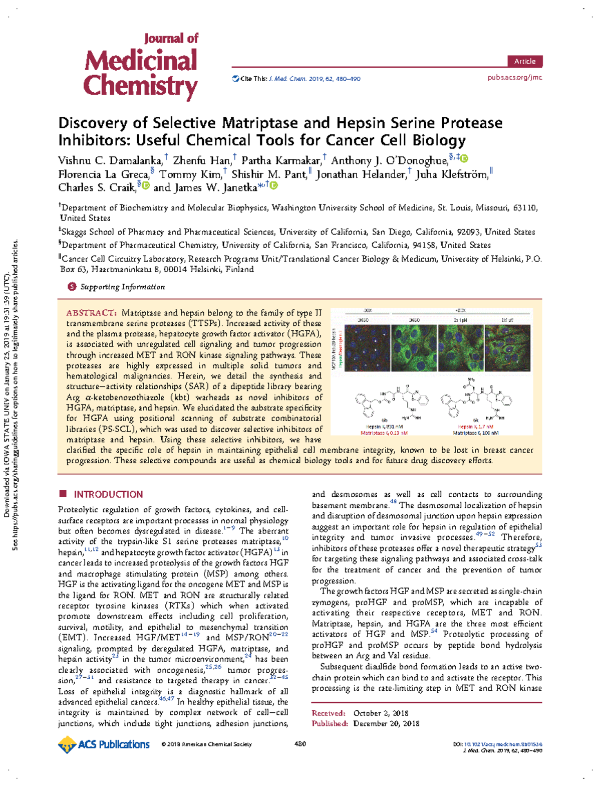 Discovery of Selective Matriptase and Hepsin Serine Protease Inhibitors ...