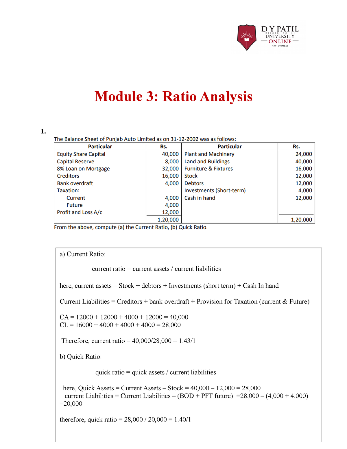 ratio analysis assignment doc