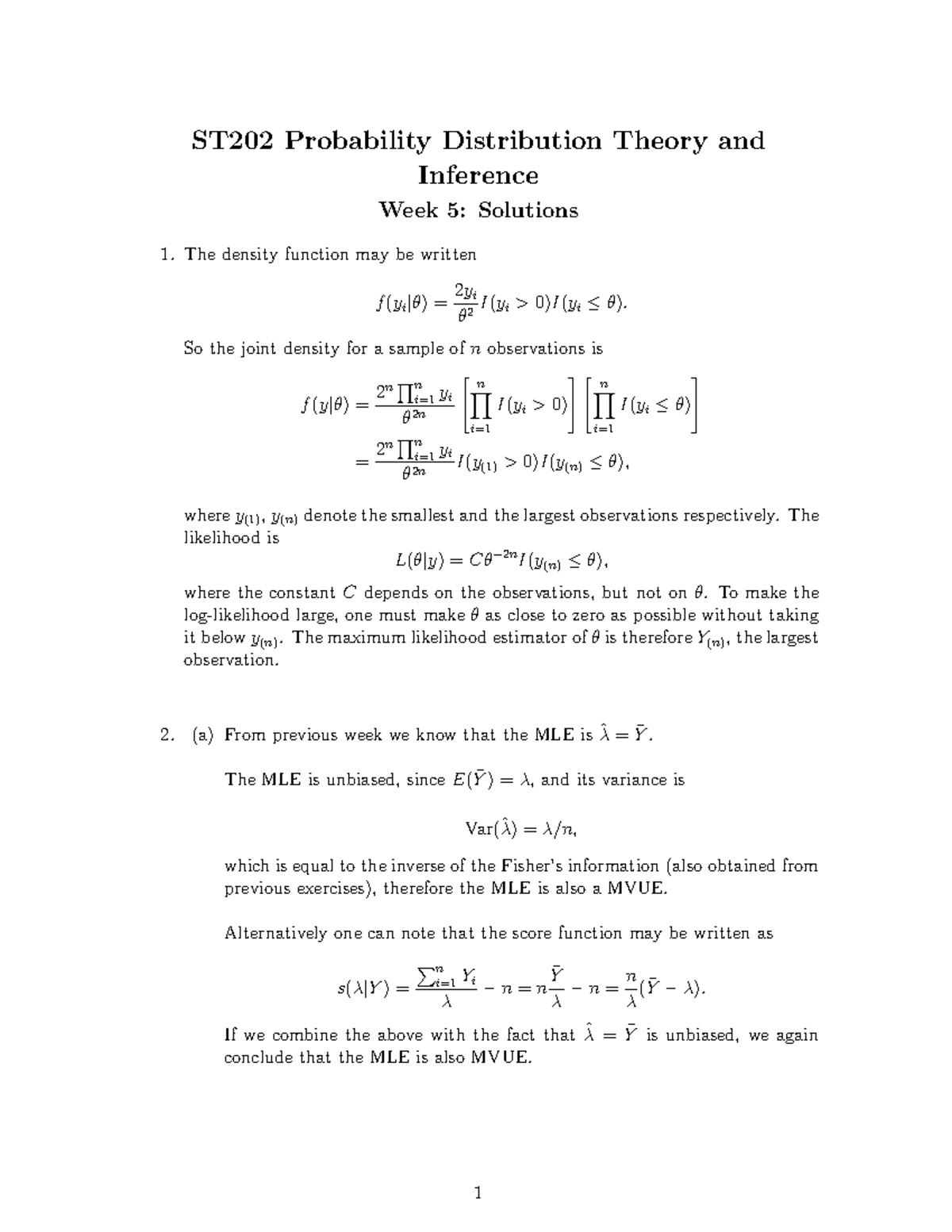 ST202 LT PS 5 solution - ST202 Probability Distribution Theory and ...