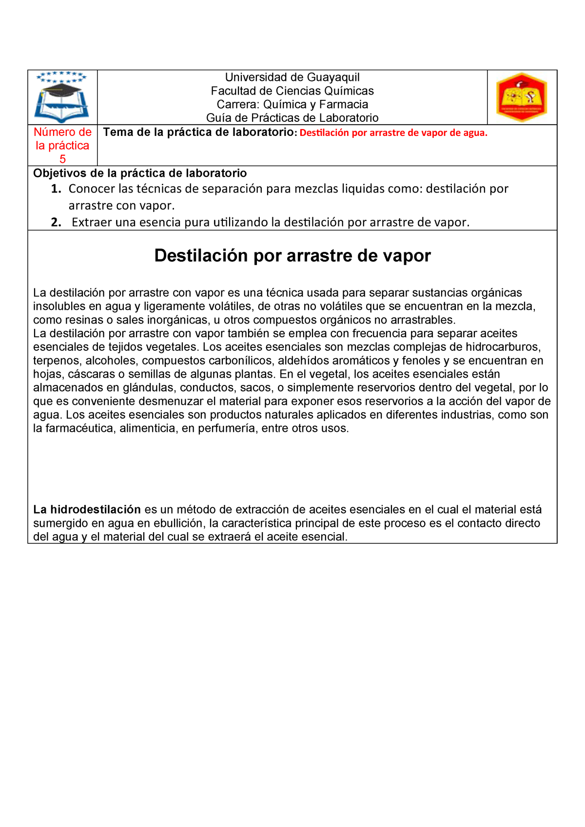 Glamour Escepticismo Refrescante Informe 2 Destilación por arrastre de vapor de agua - 202 - StuDocu