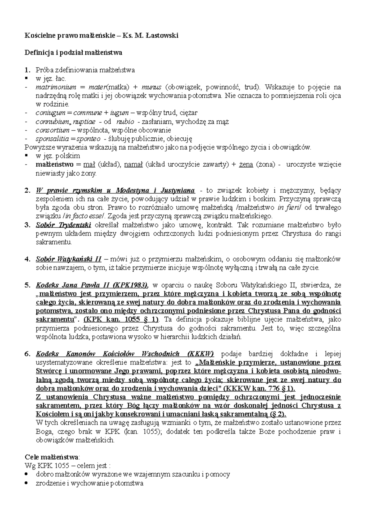 Fakultet Kościelne prawo małżeńskieksiądz Łastowski Kościelne prawo