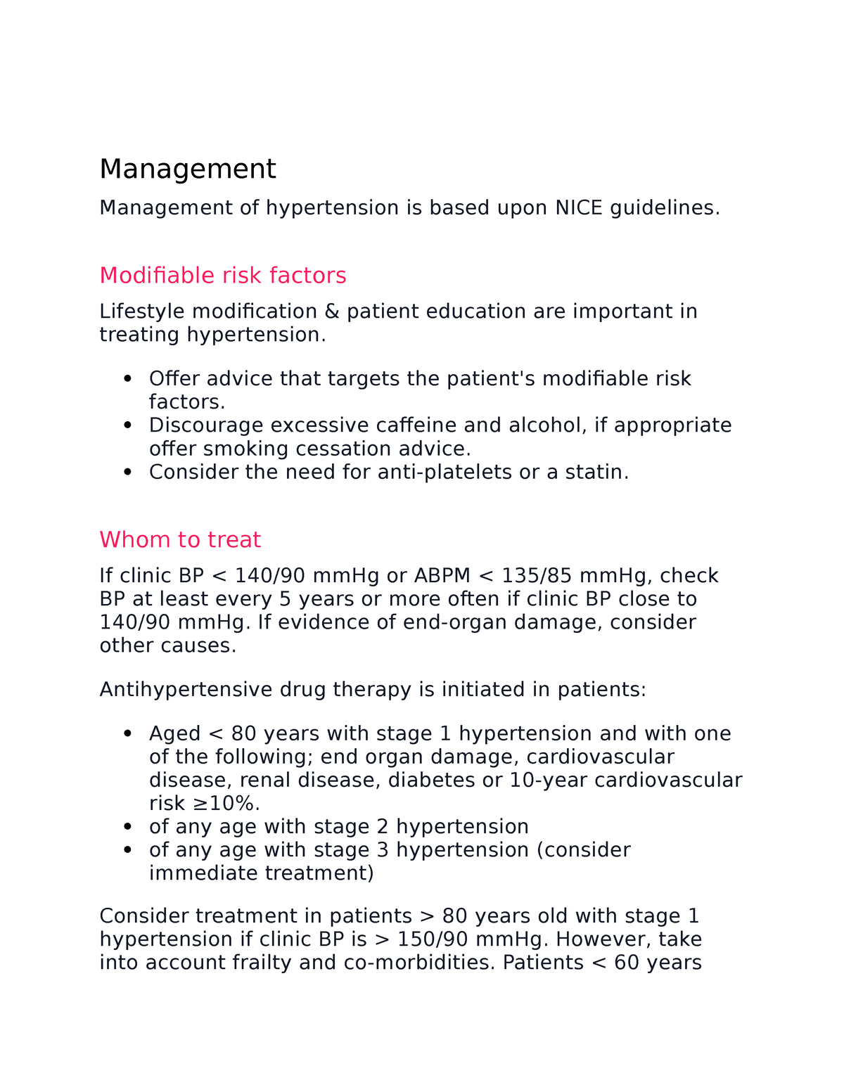 Management of hypertension - Management Management of hypertension is