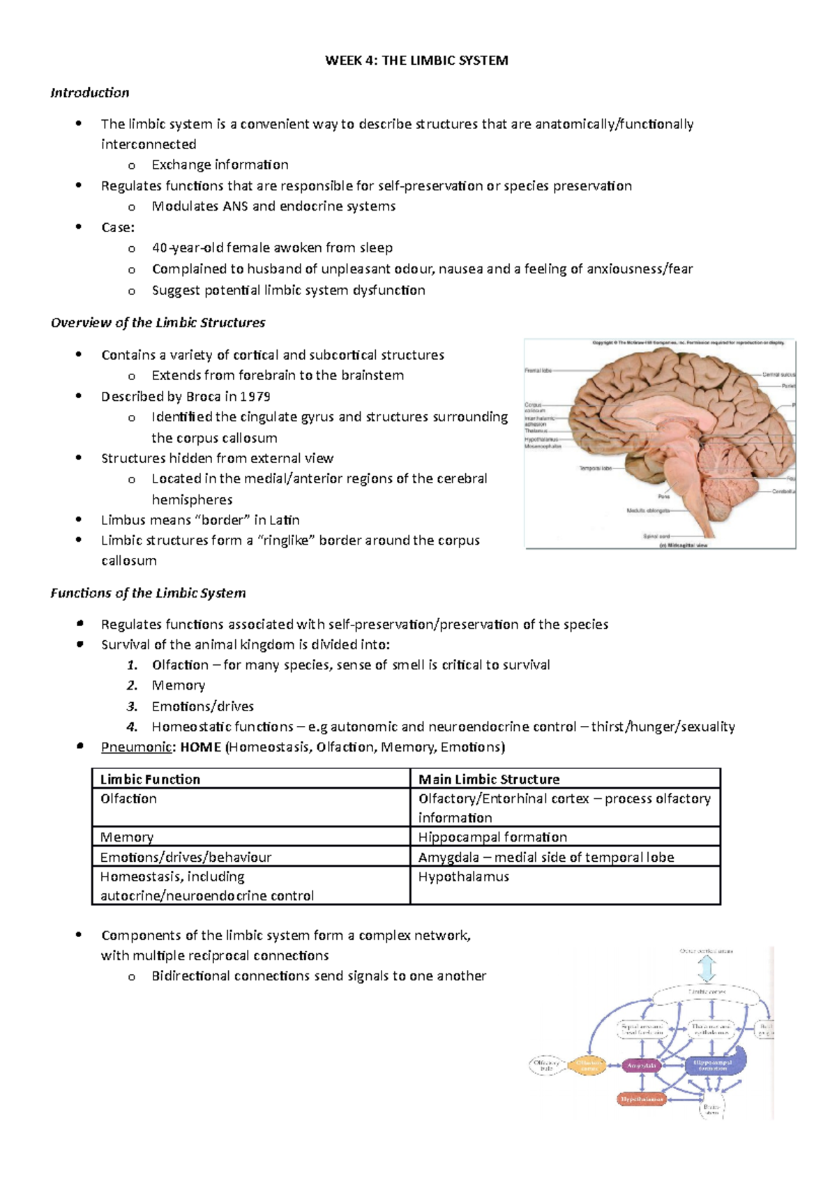 Neuroscience - WEEK 4 Examination Notes - WEEK 4: THE LIMBIC SYSTEM ...