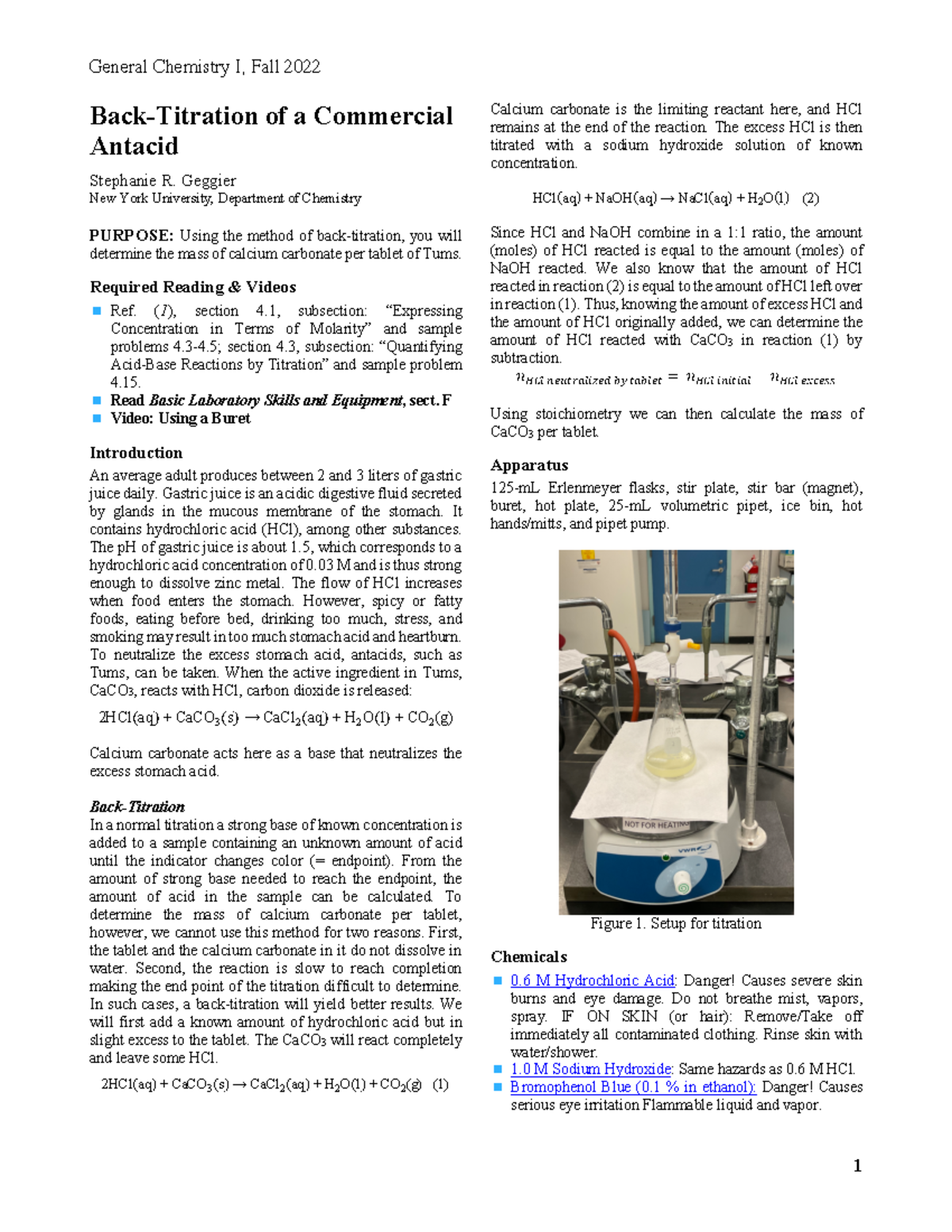 antacid back titration experiment