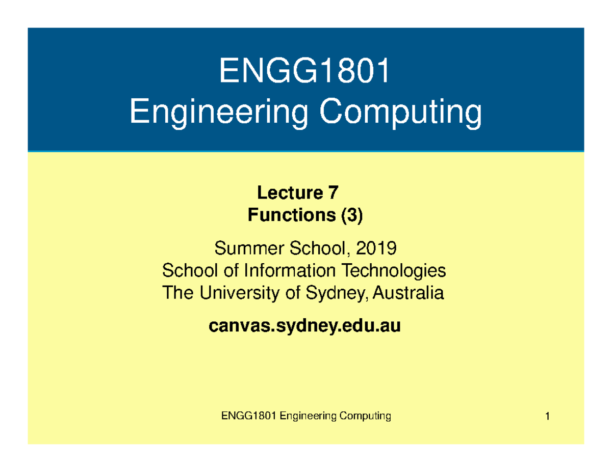 Lecture 5 1 - Ali - J.Chan - ENGG Engineering Computing Lecture 7 ...
