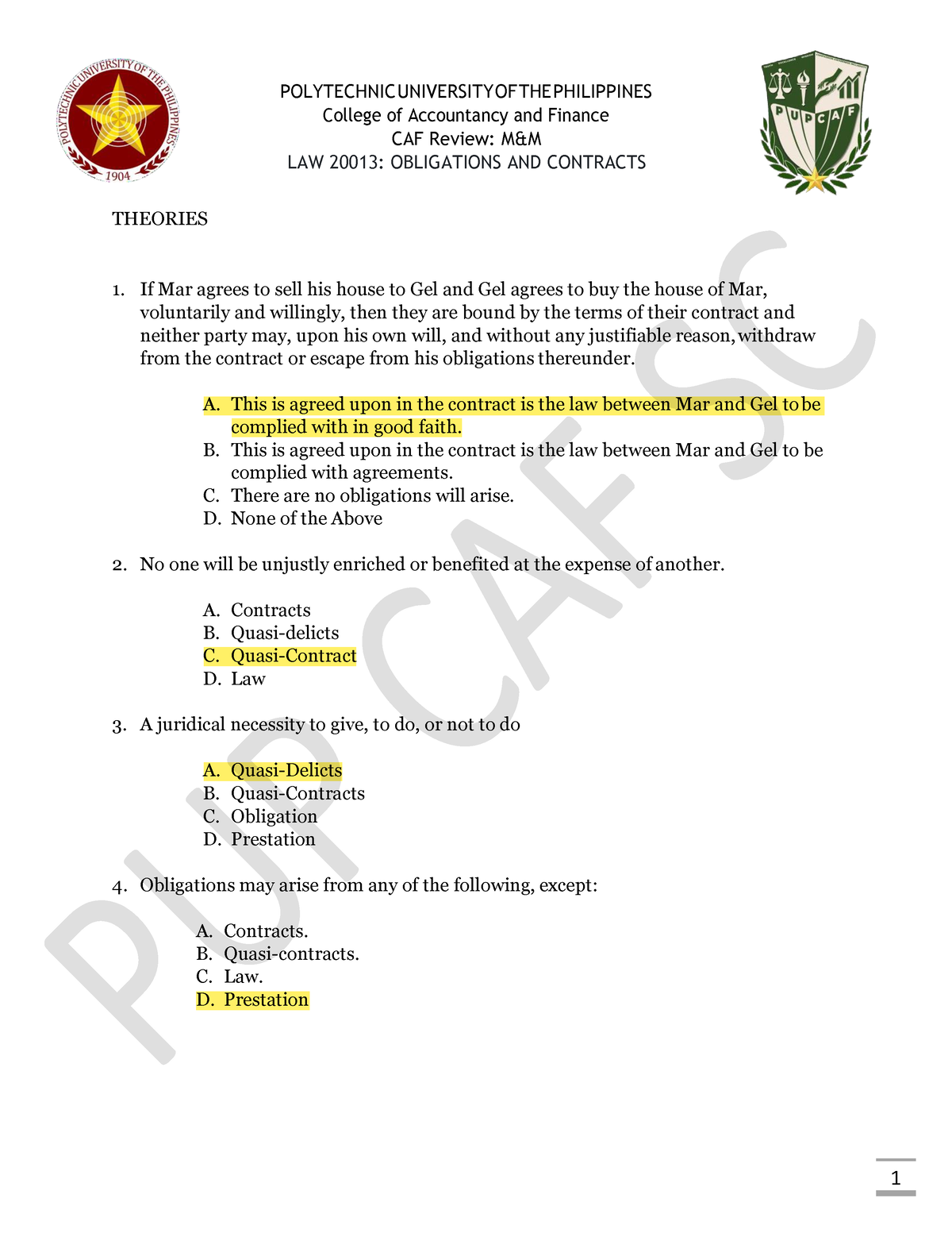 Oblicon Midterms Reviewer With Answer - College Of Accountancy And ...