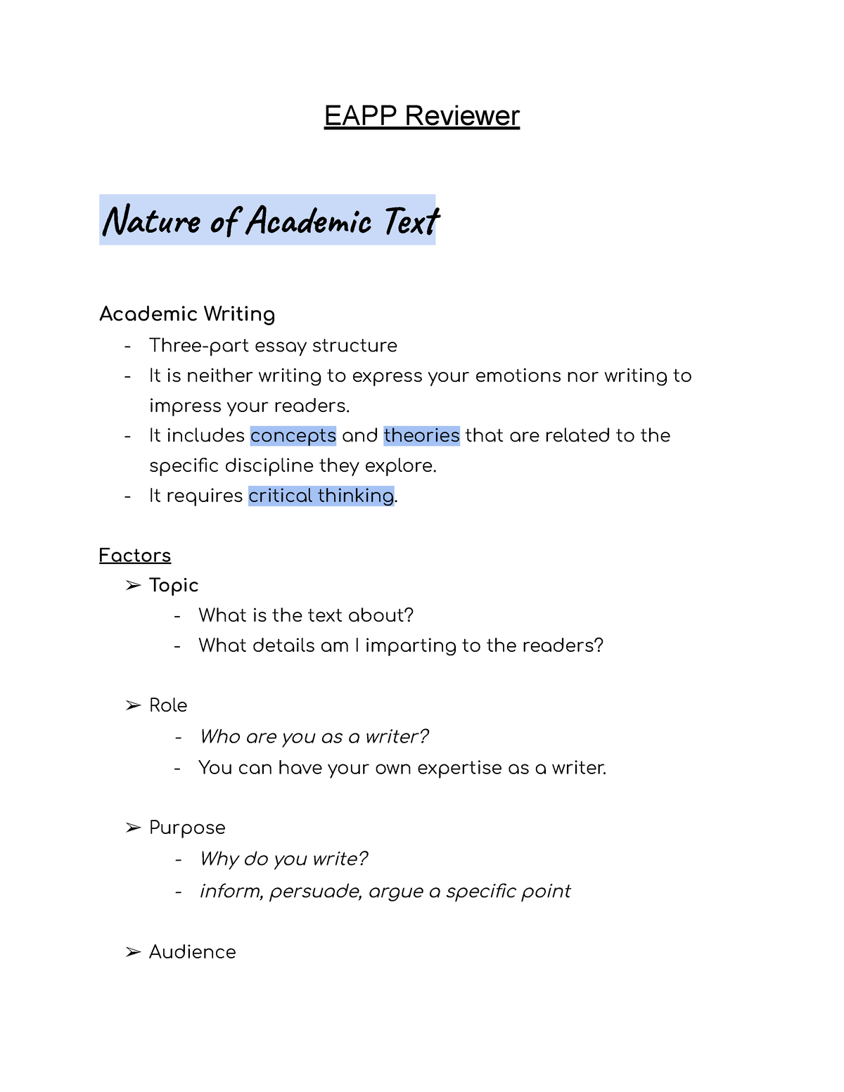 EAPP Reviewer - EAPP - EAPP Reviewer Nat O Acic T Academic Writing ...