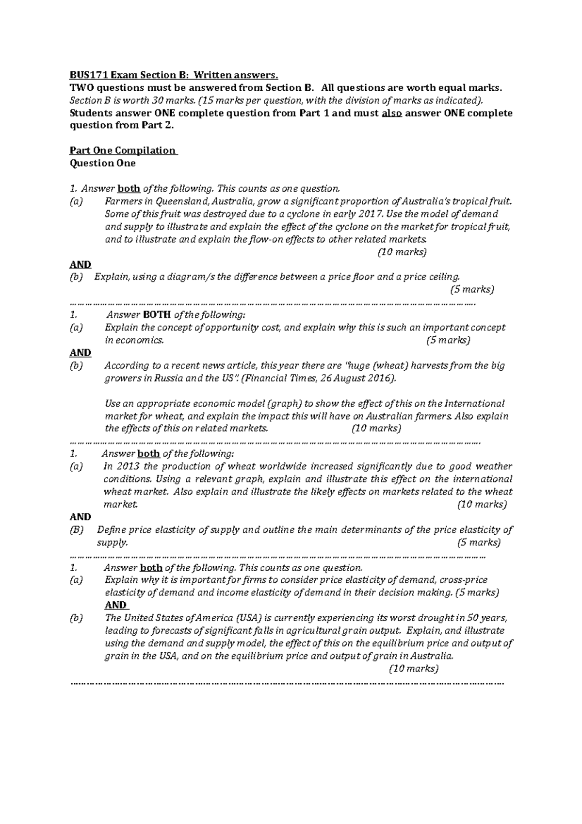 2017 Semester Two Section B - Exam Revision - BUS171 Exam Section B ...