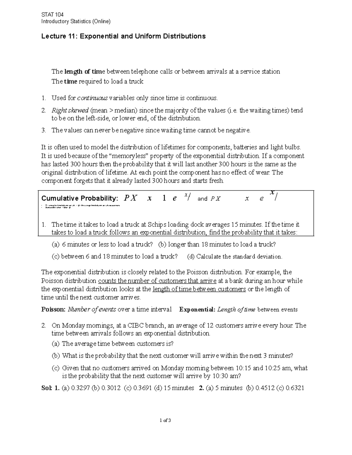 Lecture 11 STAT104 - STAT 104 Introductory Statistics (Online) Lecture