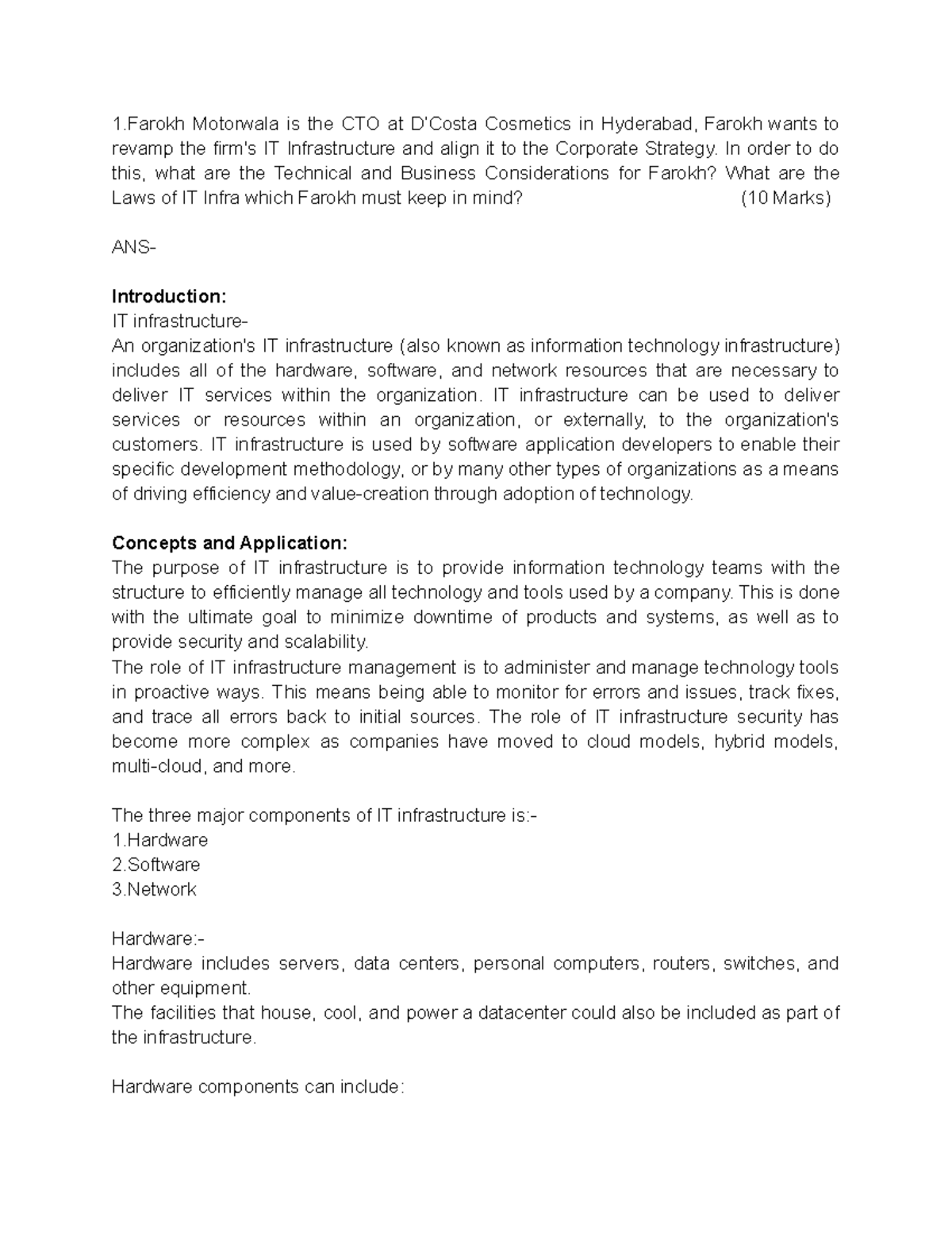 Information systems for managers 1 Motorwala is the CTO at D’Costa