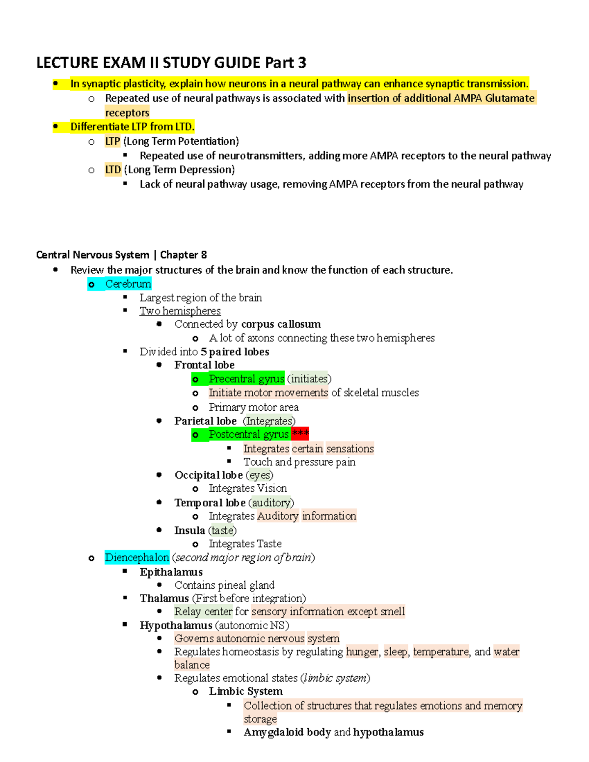 Lecture EXAM II Study Guide Part 3 - LECTURE EXAM II STUDY GUIDE Part 3 ...
