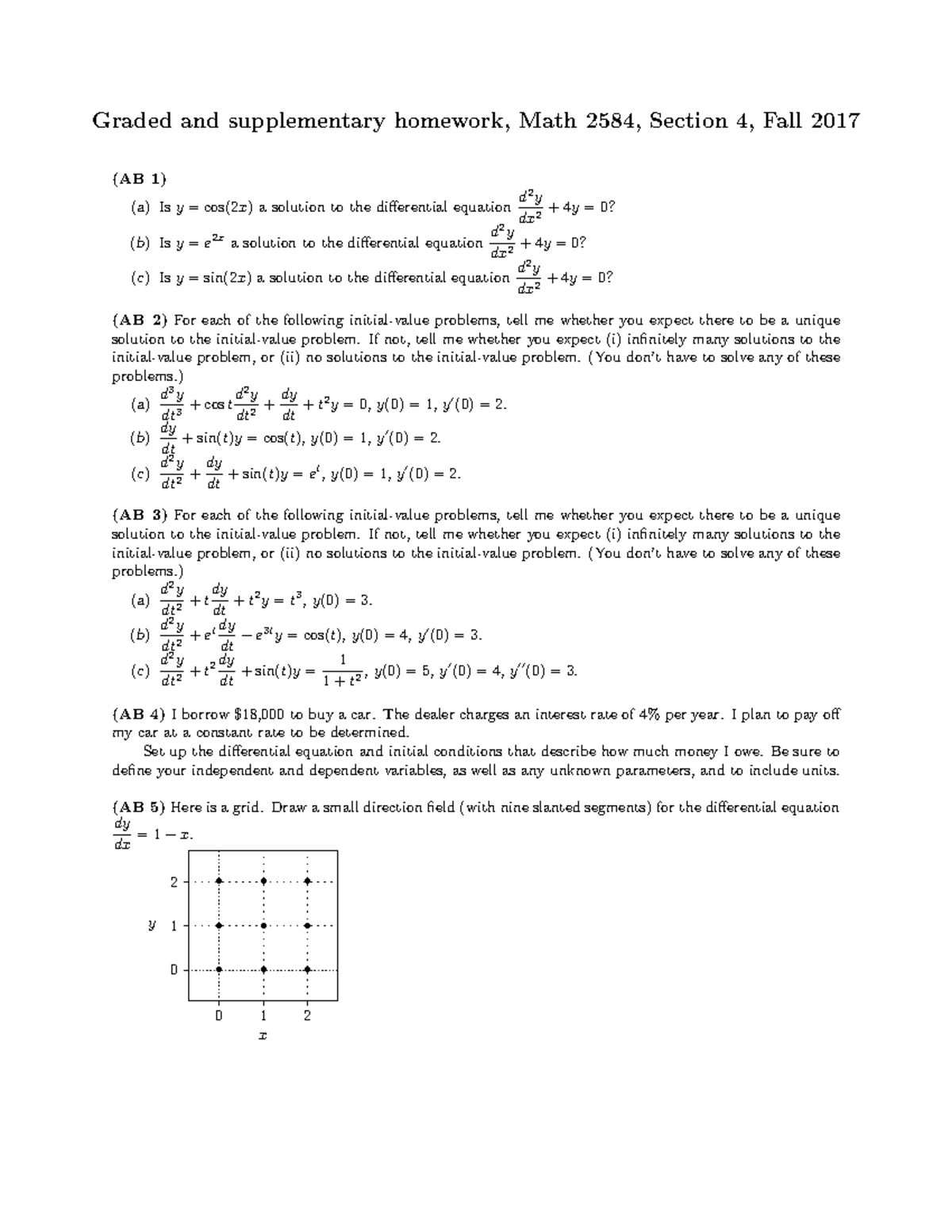 Homework differential equation Graded and supplementary homework
