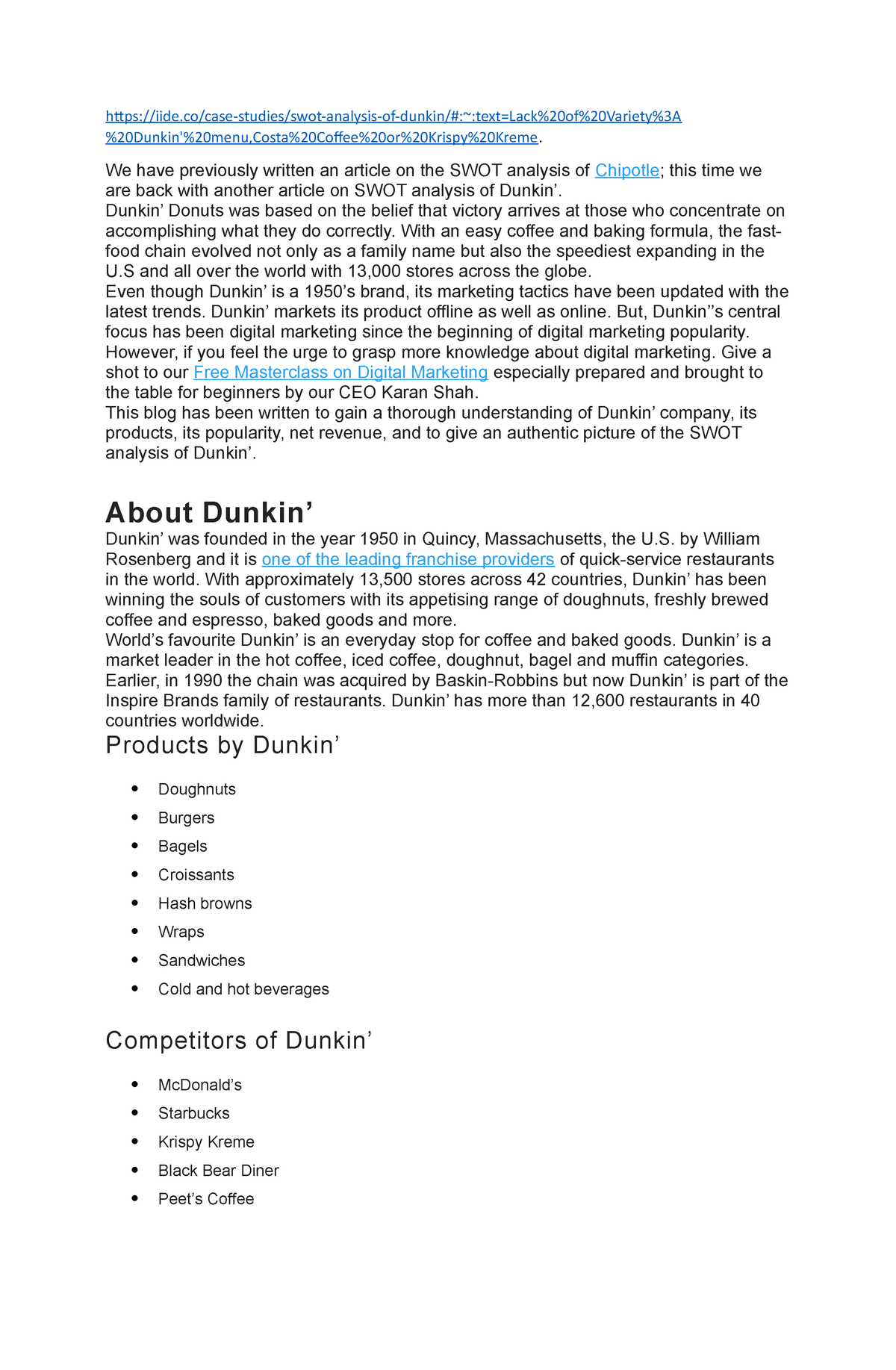 Dunkin Donut - iide/case-studies/swot-analysis-of-dunkin/#:~:text=Lack ...