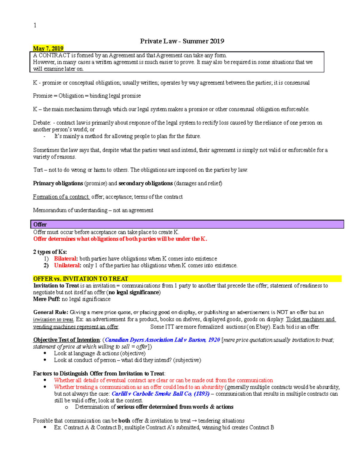 Private Law - notes - Summer Term - Private Law - Summer 2019 May 7 ...