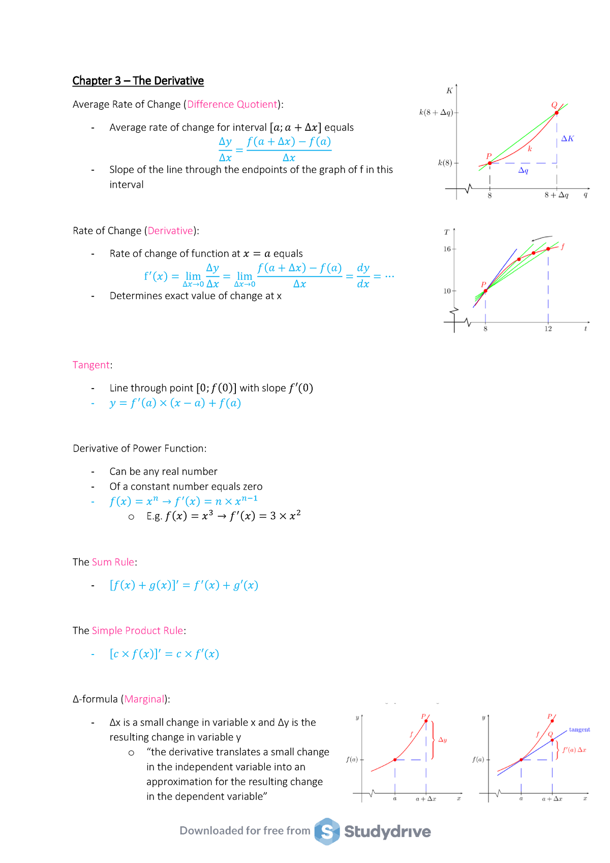 Chapter 3 - Math - Overview - Chapter 3 – The Derivative Average Rate 