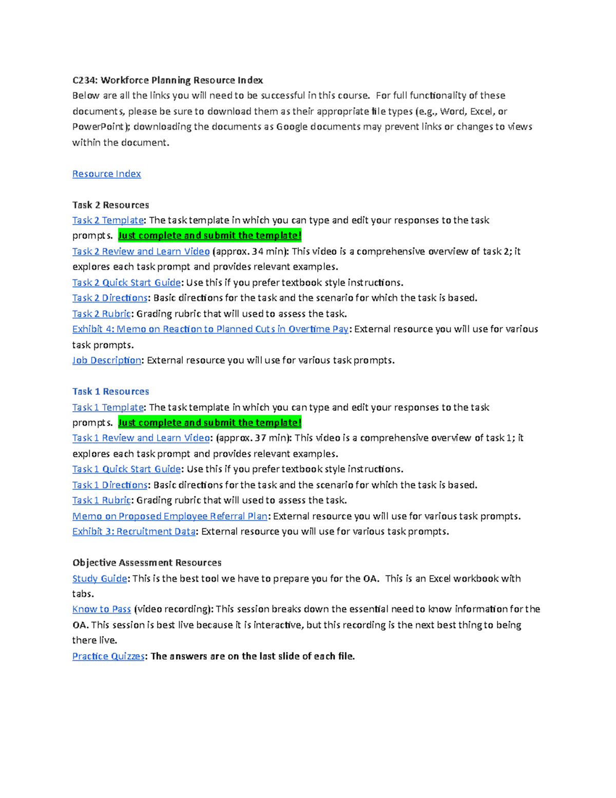 C234 Resource Planning - C234: Workforce Planning Resource Index Below ...