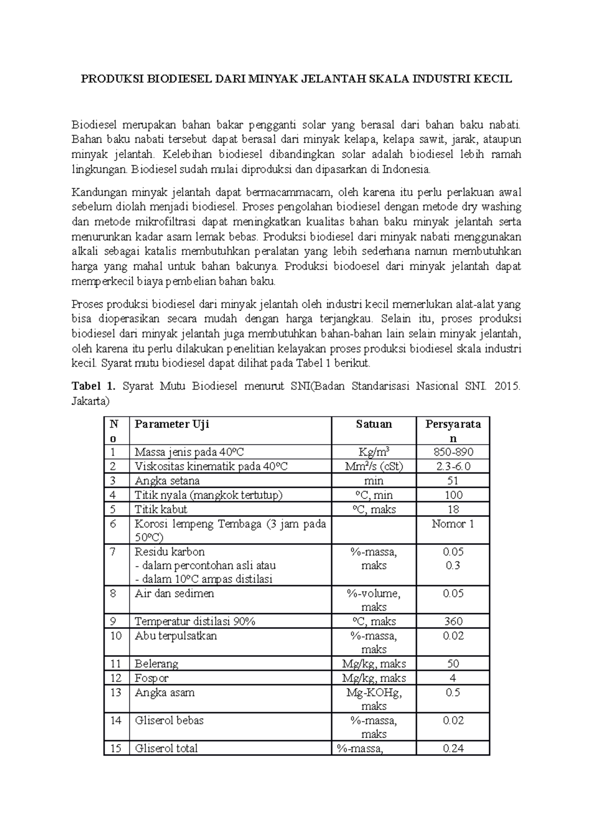 Produksi Biodiesel DARI Minyak Jelantah Skala Industri Kecil - PRODUKSI ...