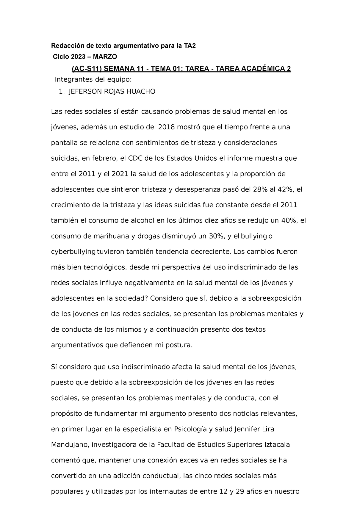 (AC-S11) Semana 11 - Tema 01 Tarea - Tarea Académica 2 - Redacción De ...