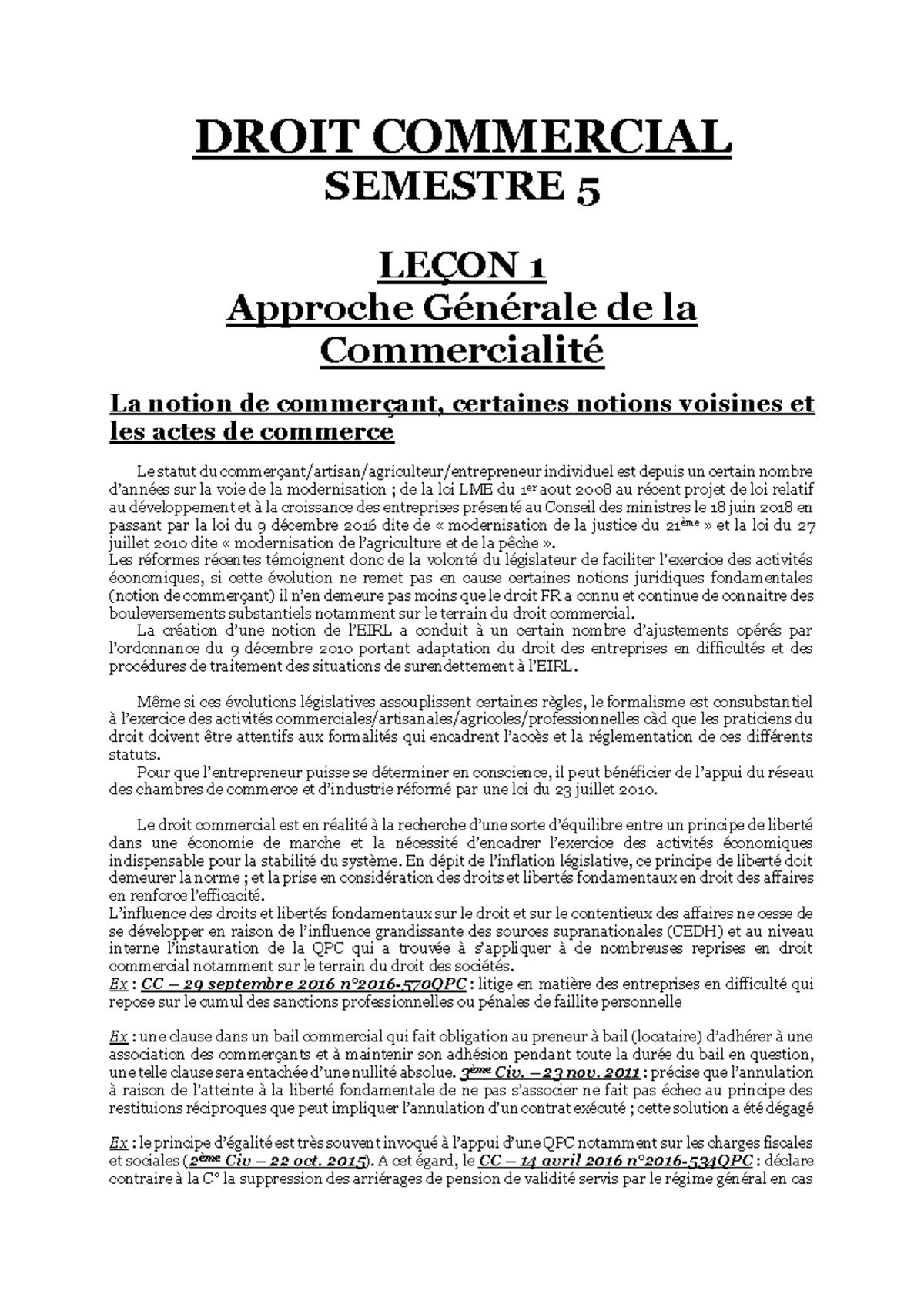 Droit Commercial - DROIT COMMERCIAL SEMESTRE 5 LEÇON 1 Approche ...