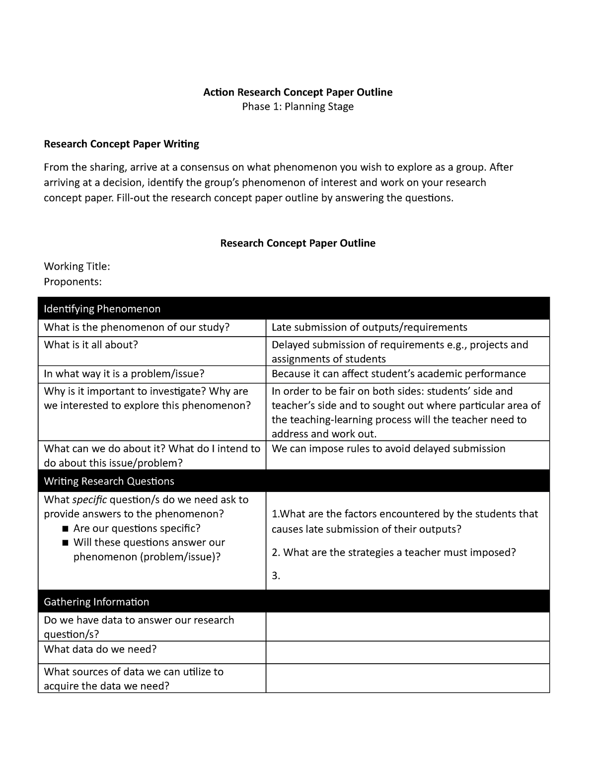 Action Research Concept Paper Outline - After arriving at a decision ...