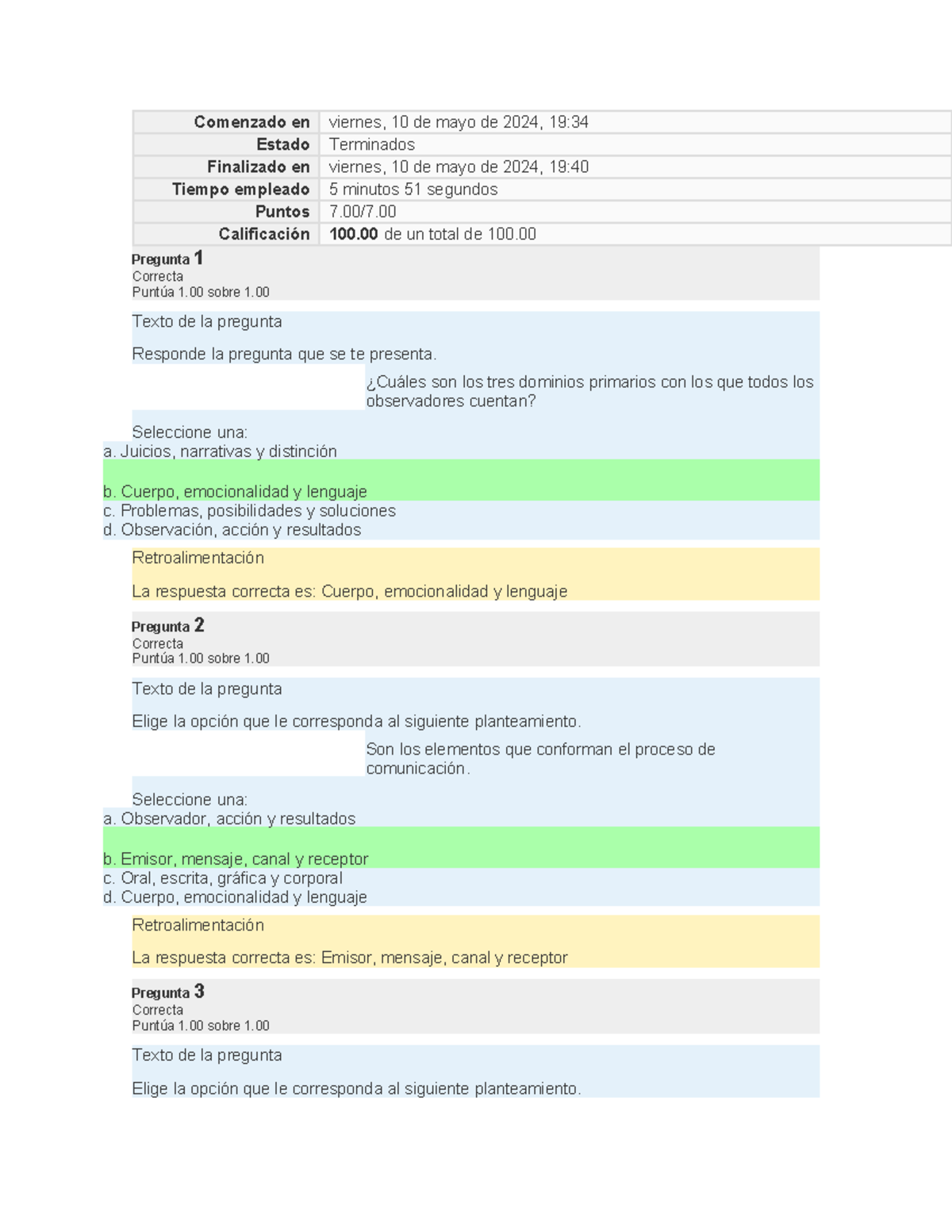 Examen 1 taller de comunicacion efectiva - Comenzado en viernes, 10 de ...