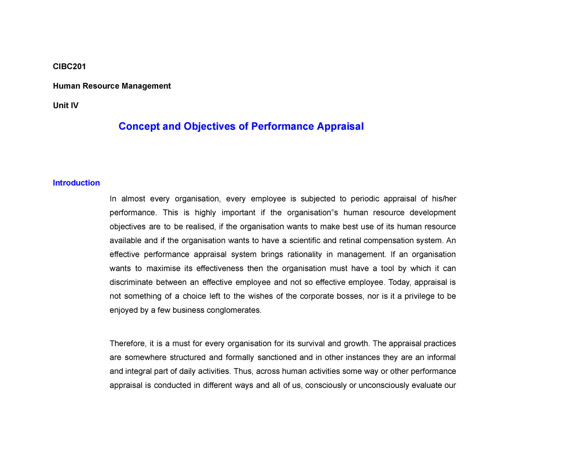 concept-and-objectives-of-performance-appraisal-cibc-human-resource