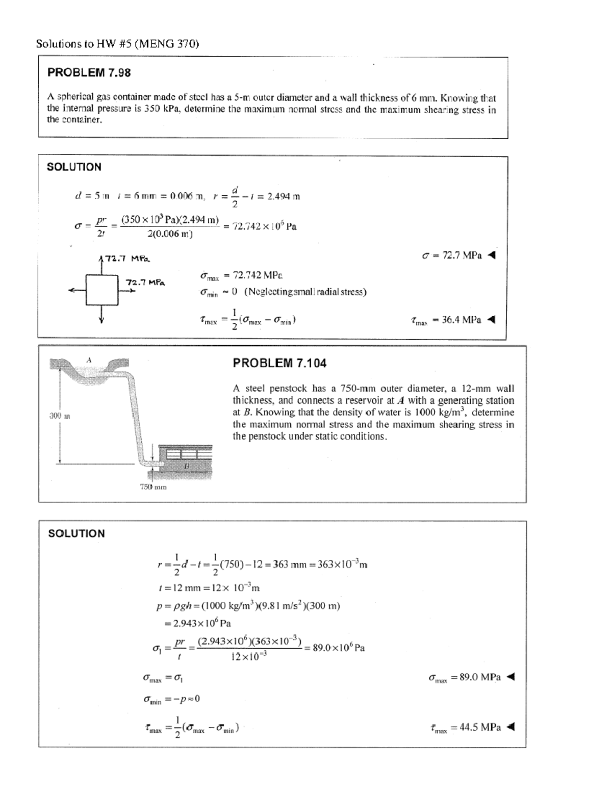 Solutions HW 6 - Homework - ME 304 - Solutions To HW #5 (MENG 370 ...