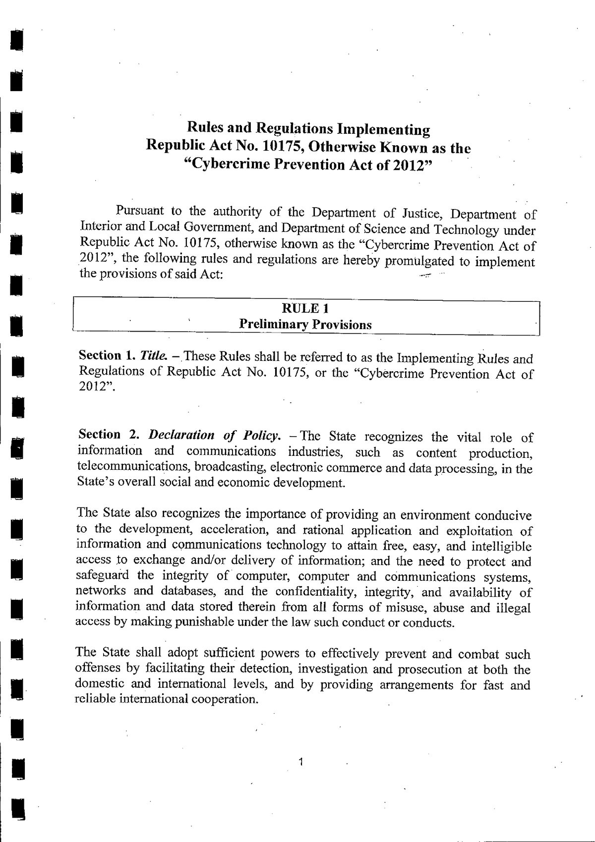 Rules And Regulations Implementing Republic Act 10175 - Political ...