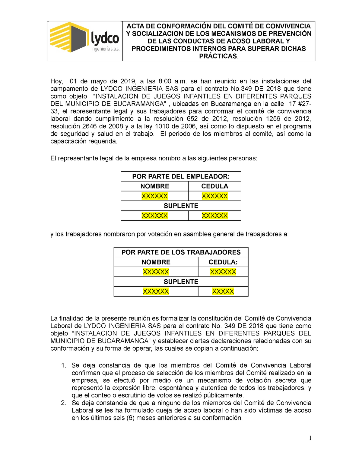 Acta Comite Convivencia Acta De ConformaciÓn Del ComitÉ De Convivencia Y Socializacion De Los 3215